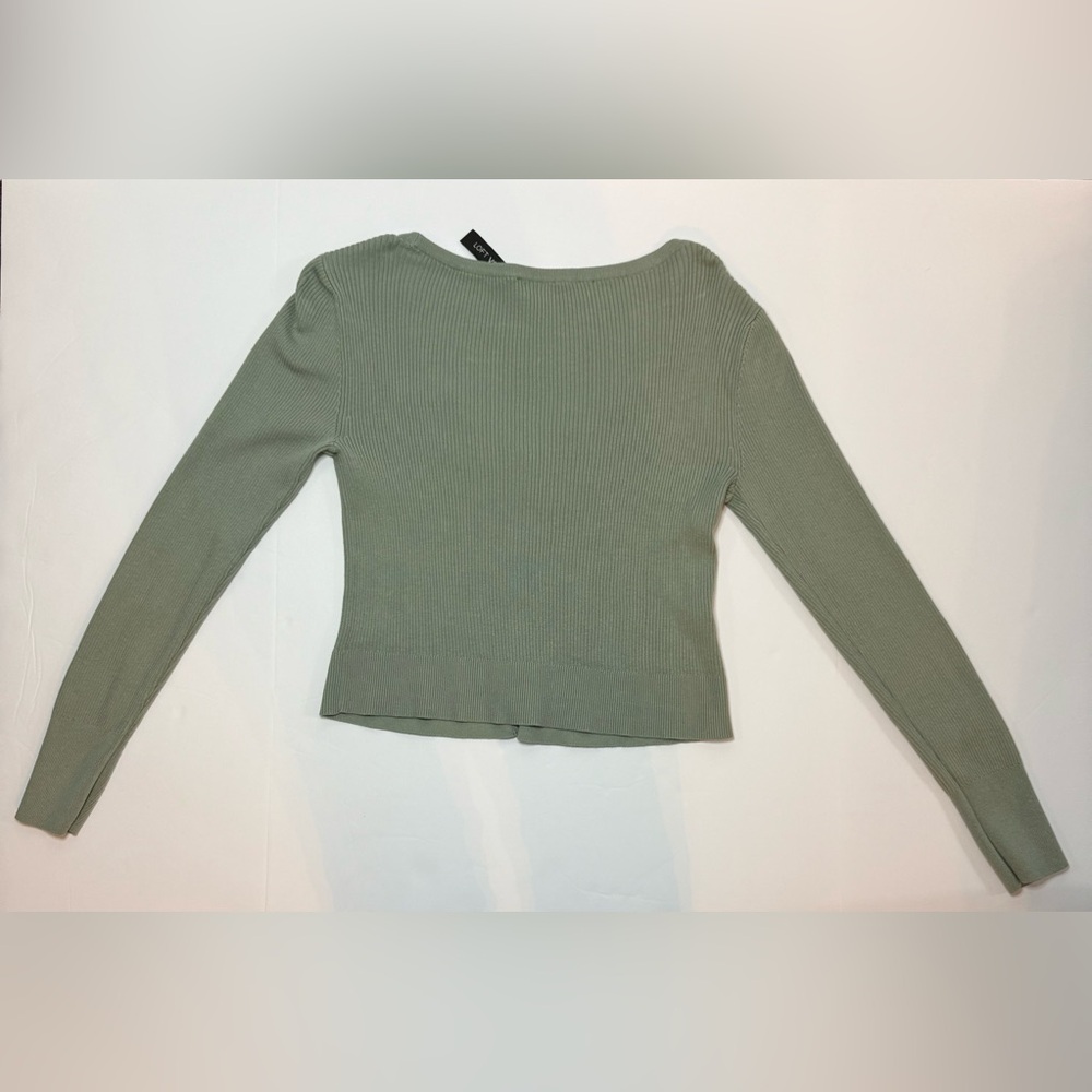 LOFT Versa Ribbed V-Neck Cardigan Frosted Sage Green Size S - Picture 3 of 13